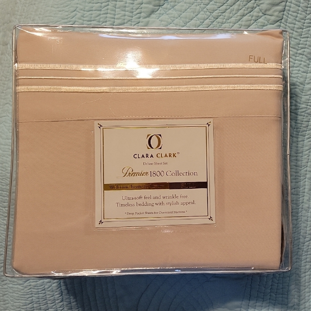 NWT Clara Clark Premier 1800 Collection Beige Sheet Set - Size FULL